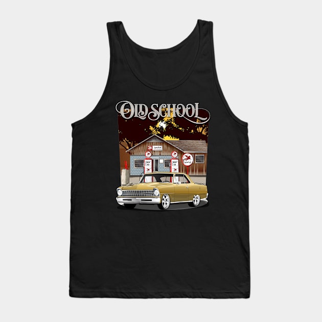 1967 Granada Gold Chevrolet Nova Old School Print Tank Top by RPM-ART